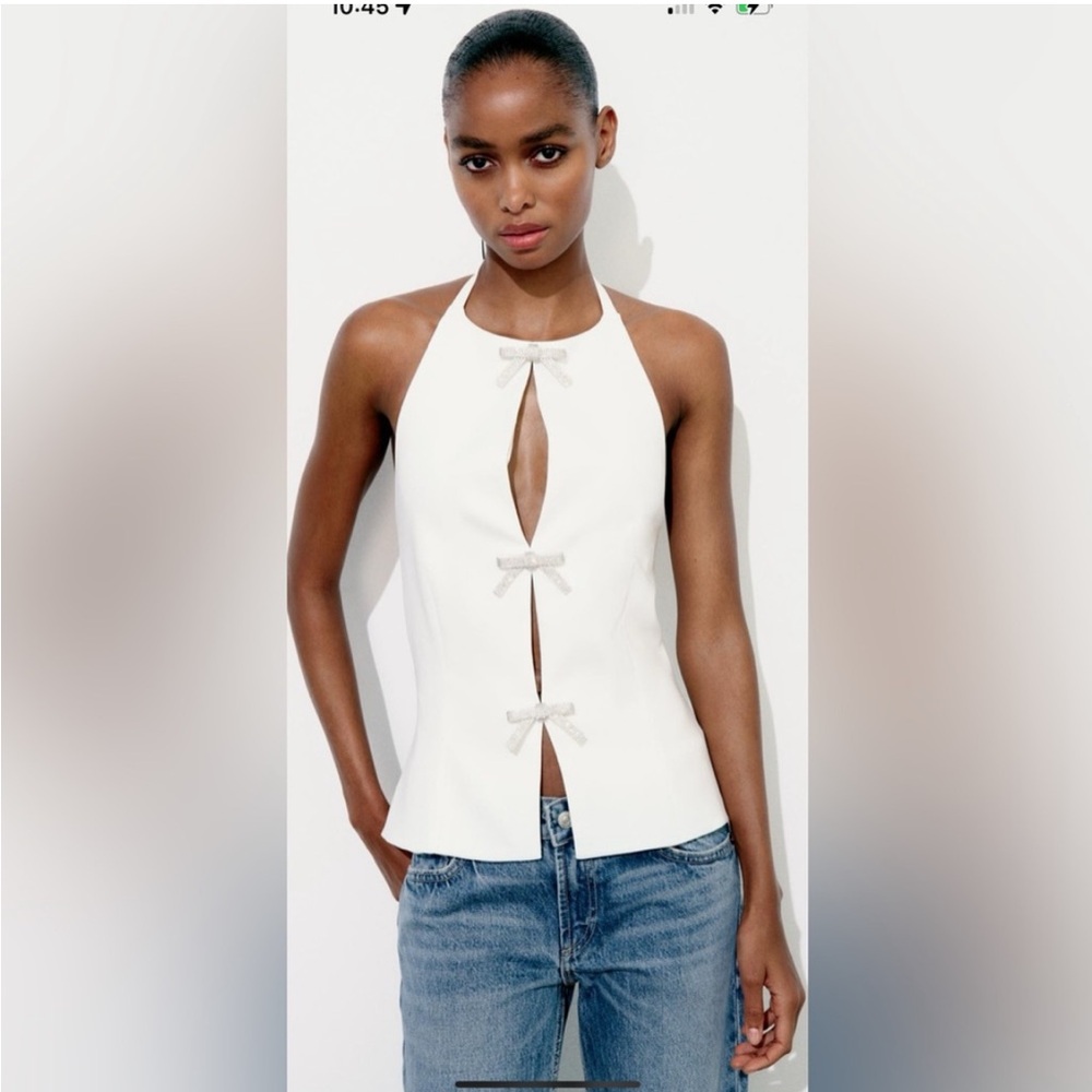 NWT ZARA HALTER TOP BOW JEWELS - Picture 6 of 6